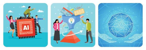 Embrace AI. Machine Learning. Synergy Between Humans and Global Technology Advancement. vector