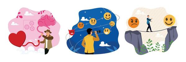 Emotional balance concept, managing moods, and connecting the heart with the brain. vector