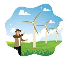 The concept of an environmentally friendly electrical energy source with windmills. vector