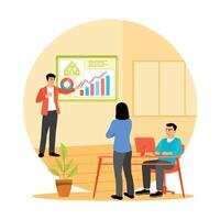 Consulting Clients. Real Estate Agent Explaining Housing Trends to Clients in an Office. vector