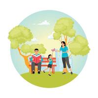 Green Urban Spaces. Happy Family Enjoying Quality Time Together in a City Park. vector