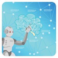 Robot Hand Voice Chats Interacting with Digital Brain Representation. vector