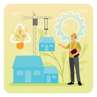 Modular Homes. Prefabricated and Assembled on-Site Home Components. vector