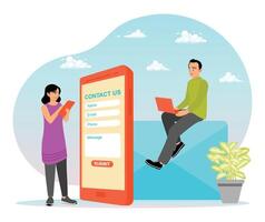 Contact Us Can Be Used for Landing Pages with People Interacting Digitally. vector