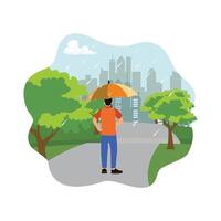 A man with an umbrella walks in the rain. vector