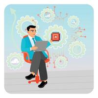 Businessman Exploring Artificial Intelligence Technology for Digital Innovation. vector