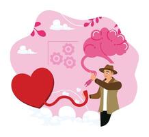 Man connect heart feeling with logical thinking brain. vector