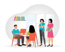 Business Operations Management. Team Collaboration and Discussion in a Office Room. vector
