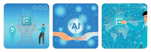 Integration of Advanced AI. Artificial Intelligence Collaboration. AI in Global Business. vector