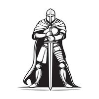Warrior in Armor Holding a Sword in Battle Pose image isolated on white background. vector