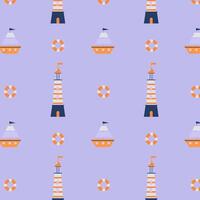 Bright pattern with a ship and a lighthouse for textiles and clothing vector