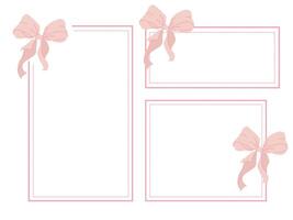 A set of cute rectangular pink frames with decoration with a beautiful bow vector