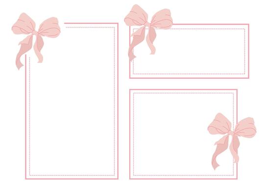 A set of cute rectangular pink frames with decoration with a beautiful bow
