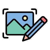 Photo editing icon flat line style illustration representing image enhancement and visual adjustments, suitable for photography, graphic design, and digital content creation projects vector