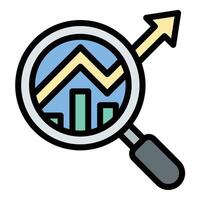 Market research icon flat line style illustration representing the analysis of consumer behavior and market trends, suitable for business strategy, marketing, and product development projects vector