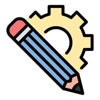 Design process icon flat line style illustration representing stages of creative development and problem-solving, suitable for product design, UX UI, and project planning-related projects vector