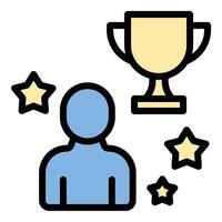 Influencer award icon flat line style illustration representing recognition of online influence and achievements, suitable for social media, branding, and digital marketing projects vector