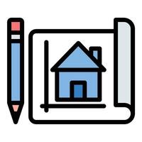 Architecture blueprint icon flat line style illustration representing structural planning and design concepts, suitable for construction, engineering, and architectural project presentations vector