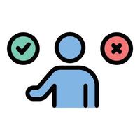 Mentoring decision making icon flat line style illustration representing guided choices and leadership support, suitable for coaching, career planning, and professional development projects vector