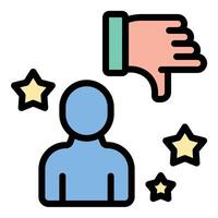 Influencer dislike icon flat line style illustration representing negative feedback or audience disapproval, suitable for social media analytics, online reputation, and influencer performance vector
