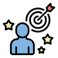 Influencer purpose icon flat line style illustration representing the core mission or intent behind influencer activities such as inspiring audiences, promoting causes, or driving brand engagement vector