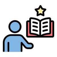 Mentoring skill icon flat line style illustration representing expertise development and knowledge transfer, suitable for training, coaching, and professional growth projects vector