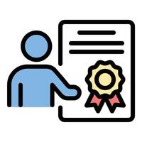Mentoring certificate icon flat line style illustration representing achievement in guidance and professional development, suitable for education, training, and certification projects vector