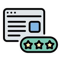 Blogger review icon flat line style illustration representing content evaluations and product feedback by bloggers, suitable for influencer marketing, brand endorsements, and consumer trust projects vector