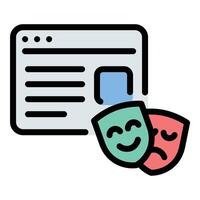 Blogger entertainment icon flat line style illustration representing engaging and enjoyable content created by bloggers, suitable for lifestyle, media, and digital content creation projects vector