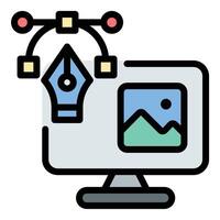 Graphic design icon flat line style illustration representing visual content creation and artistic communication, suitable for branding, marketing, and digital media-related projects vector