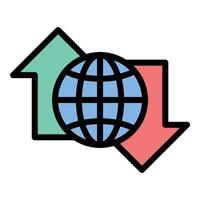 Trade networking icon flat line style illustration representing the connection and collaboration between businesses and markets, suitable for commerce, international trade, and business development vector