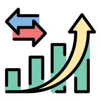 Trade growth icon flat line style illustration representing the increase in commercial exchange and economic progress, suitable for business analytics, international trade, and market expansion vector