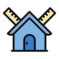 Architecture house icon flat line style illustration representing residential design and home construction, suitable for real estate, architectural planning, and housing development projects vector