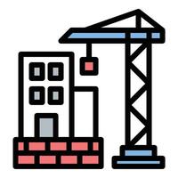 Building construction icon flat line style illustration representing structural development and engineering processes, suitable for architecture, real estate, and construction project visuals vector