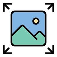 Image resizing icon flat line style illustration representing the adjustment of image dimensions, suitable for graphic design, photo editing, and digital media-related projects vector