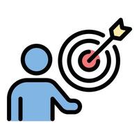 Mentoring purpose icon flat line style illustration representing goal clarity and meaningful guidance, suitable for coaching, leadership, and personal development projects vector