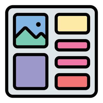 Moodboard icon flat line style illustration representing a visual layout of ideas and inspiration, suitable for design planning, branding, and creative project development vector