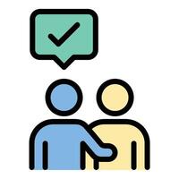 Mentoring coaching icon flat line style illustration representing personal and professional guidance, suitable for leadership, career development, and training programs vector