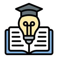Learning icon flat line style illustration representing knowledge acquisition and skill development, suitable for education, training, and personal growth projects vector