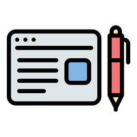 Blogger writing icon flat line style illustration representing the creation of blog posts and digital content, suitable for online publishing, personal branding, and content marketing projects vector