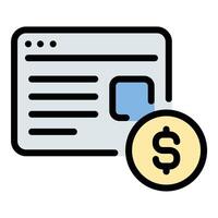Blogger commission icon flat line style illustration representing earnings from promotional content or affiliate marketing, suitable for influencer partnerships, digital advertising vector