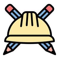 Architecture helmet icon flat line style illustration representing safety and professionalism in construction and design, suitable for architectural planning, engineering projects, and construction vector