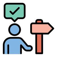 Mentoring direction icon flat line style illustration representing guidance and goal setting, suitable for leadership, coaching, and personal development projects vector