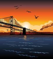 Sunset on Chesapeake Bay Bridge illustration vector