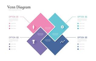 Venn diagram infographic chart template for business 4 options presentation with icon elements. vector