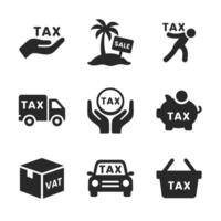 Set of tax related icons featuring various concepts such as payment, savings, and VAT in business and finance. vector
