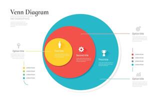 Venn diagram business infographic circle chart template 3 options, presentation with venn diagram elements illustration. vector