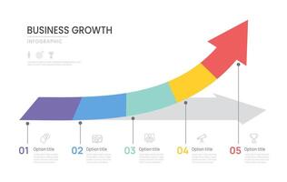 Infographics timeline arrow template business growth 5 steps to success template. vector