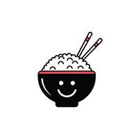 Happy Bowl of Rice with Chopsticks Simple Line Art vector