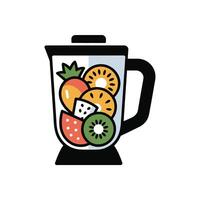 Blender Filled with Colorful Fruit Slices Strawberries Kiwi Pineapple vector
